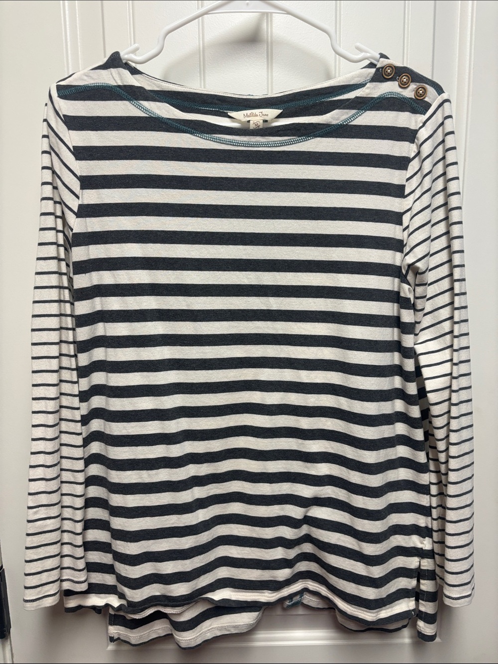 Matilda Jane Black and White Striped Long Sleeve Top with Shoulder Buttons